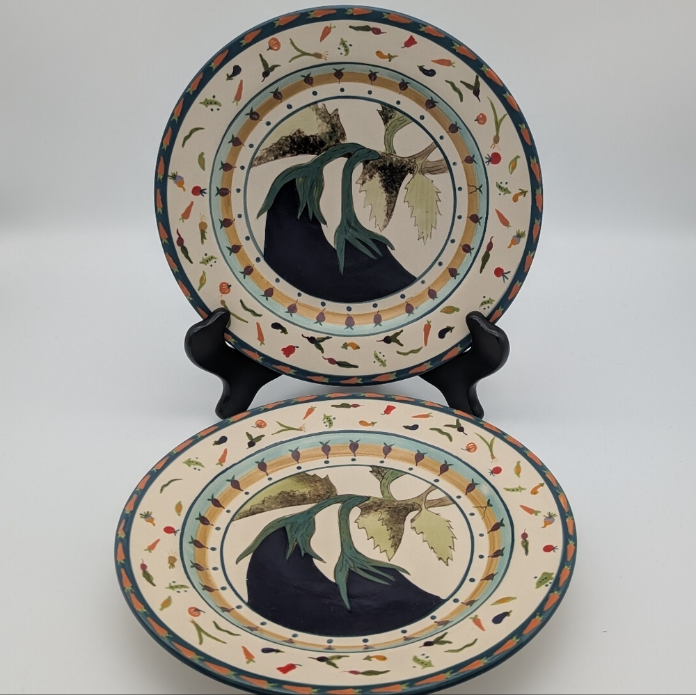 Vintage (2001) Blue Sky 18 Carrots by Laura Kelly Eggplant Plates